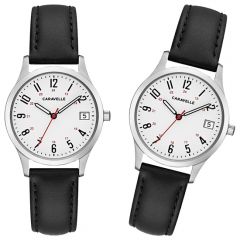 Caravelle Women's Numeral Black Leather Strap Watch