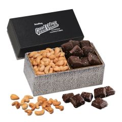 Cashews & Chocolate Sea Salt Caramels In Black & Silver Box