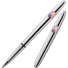 Chrome Bullet Fisher Space Pen With American Flag Emblem