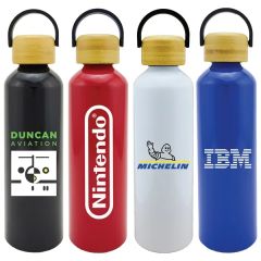 Classic 24 Oz Aluminum Bottle W/ Bamboo Lid & Carrying Handle