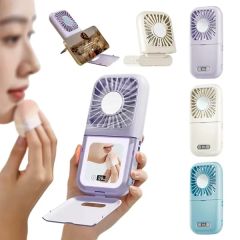 Cooled Handheld Fan With Makeup Mirror