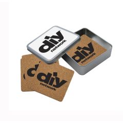 Cork Coaster Set In Square Tin