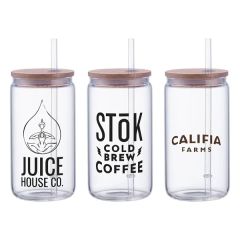 Danville 18 Oz Can Glass W Bamboo Lid and Straw