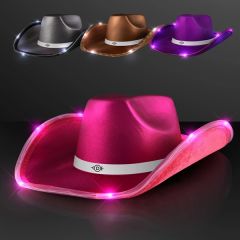 Deluxe Shiny Light Up Cowboy Hat With White Band