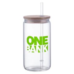 Doto 18 Oz Glass Jar W/ Straw & Bamboo Lid