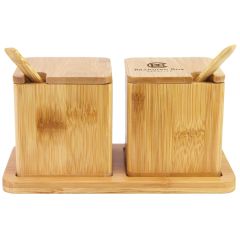 Double Dipper Salt Boxes W/Spoons & Tray