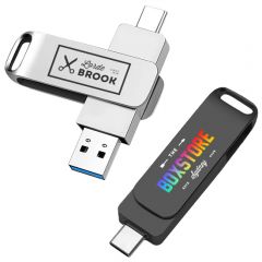 Dual USB-C USB-A Capless Flash Drive 3.0 Model