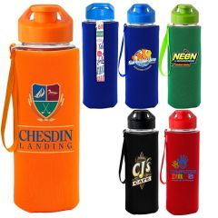 Easy Pour 22 Oz Frosted Glass Sleeve Lanyard Bottle