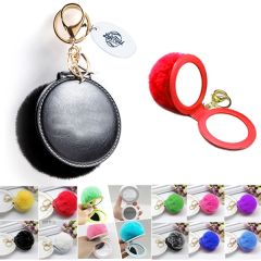Economy Pom-Pom Mirror Keychain With Printed Tag