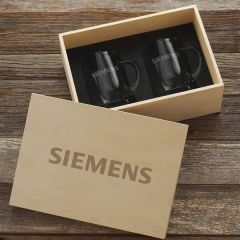Etched 2-Piece Glass Mug Set In Pine Box