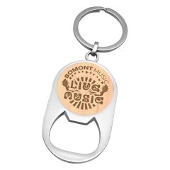 Etched Wood Imprint Bottle Opener Keychain Round Imprint
