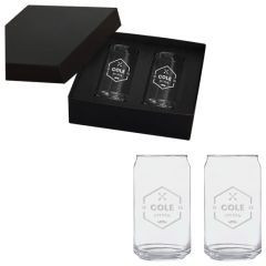 Etched York Beer Can Glass Set Of 2