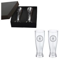 Etched York Pilsner Glass Set Of 2
