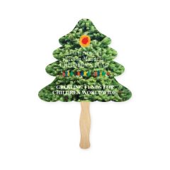 Evergreen Tree Shape Full Color Hand Fan 2 Sided