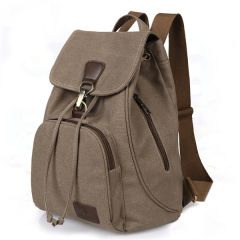 Flap Drawstring Canvas Backpack Small Vintage Rucksack