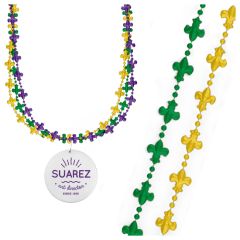 Fleur De Lis Beads For Mardi Gras With White Medallion