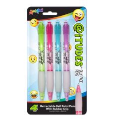 Four Pack Of Emoji Silly Face Retractable Ball Point Pens
