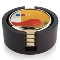 Four Round Radiant Coasters With Wood Tray