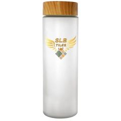 Full Color Bamboo 22 Oz Frosted Glass Bottle