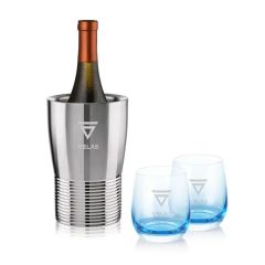 Genoa Wine Cooler & Soudan Blue Stemless Wine