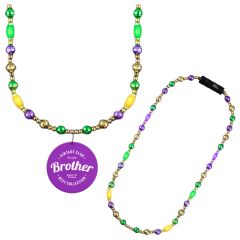 Glam Mardi Gras Beads LED Necklace With Purple Medallion