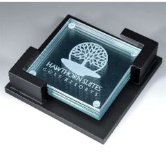 Glass Coaster W/ Wood Holder Award