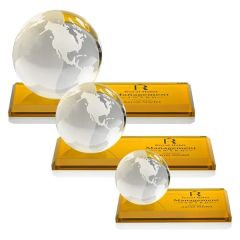 Globe Award On Rectangle Base - Amber