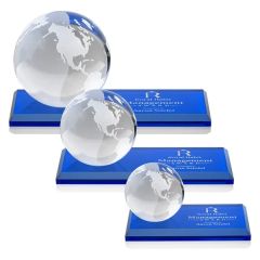 Globe Award On Rectangle Base - Blue