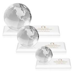 Globe Award On Rectangle Base - White