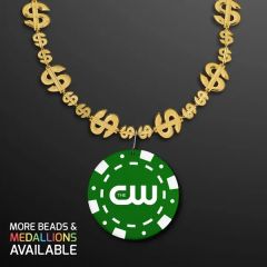 Gold Money Beads With Green Poker Chip Medallion No-Light