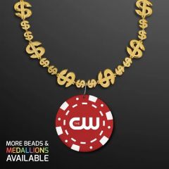 Gold Money Beads With Red Poker Chip Medallion No-Light