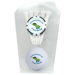 Golf Ball Clamshell With Poker Chip and Five Golf Tees