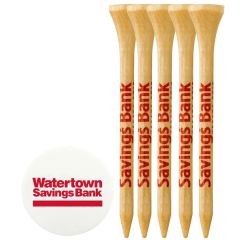 Golf Tee Pack With Wood Tees and Ball Marker