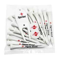 Golf Tee Poly Packet W/ 20 Tees, 2 Ball Markers & Divot Tool