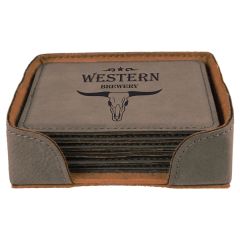 Gray Leatherette Square Coaster Set
