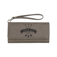 Gray Leatherette Wallet With Strap