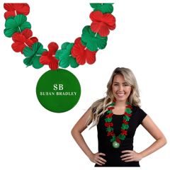 Green & Red Flower Lei Necklace Medallion Non-Light Up