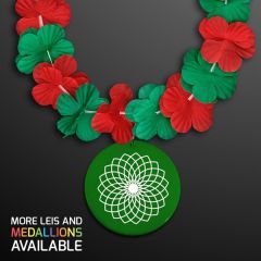Green & Red Flower Lei Necklace Medallion Non-Light Up