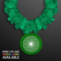 Green Flower Lei Necklace With Medallion Non-Light Up