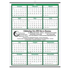Green Year At A Glance Calendar With Center Ad Copy