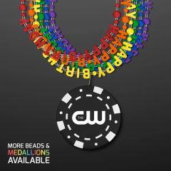 Happy Birthday Beads Necklaces W/ Black Poker Chip Medallion