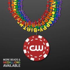 Happy Birthday Beads Necklaces W/ Red Poker Chip Medallion