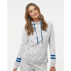 J. America Women's Melange Fleece Striped-Sleeve Hooded S