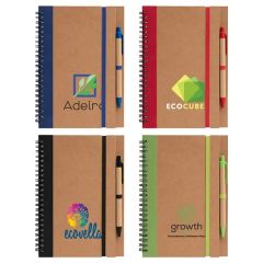 Kraft Hard Cover Spiral Notebook With Pen - Colorjet