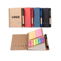 Kraft Spiral Notebook With Sticky Notes and Pen