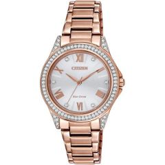 Ladies' Drive Watch Pink Gold-Tone Silver Dial W/Swarovski