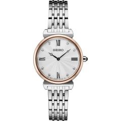 Ladies Quartz Rose Gold Case Silver Dial With Crystal Dial