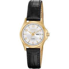 Ladies' Quartz Watch, Black Leather Strap With Silver Dial