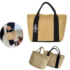 Large Top-Handle Straw Beach Tote Bag For Women