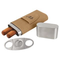 Laserable Leatherette Cigar Case With Cutter